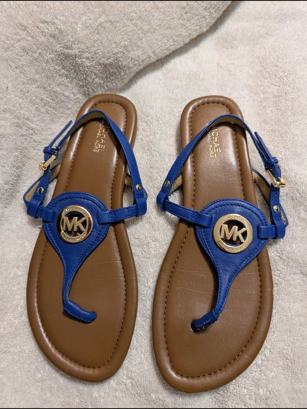 Michael Kors Royal Blue Leather MK Medallion Sandals